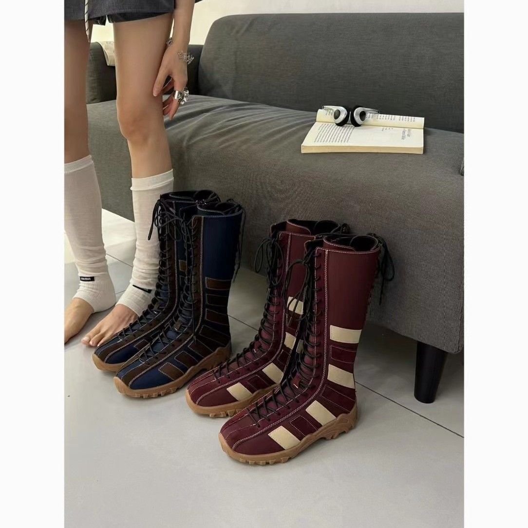Women Boxing Boots BAHONGLY Martin 2025 Autumn Slim Long Lace-Up British Style Boxing Boots For Women_vogvips.com