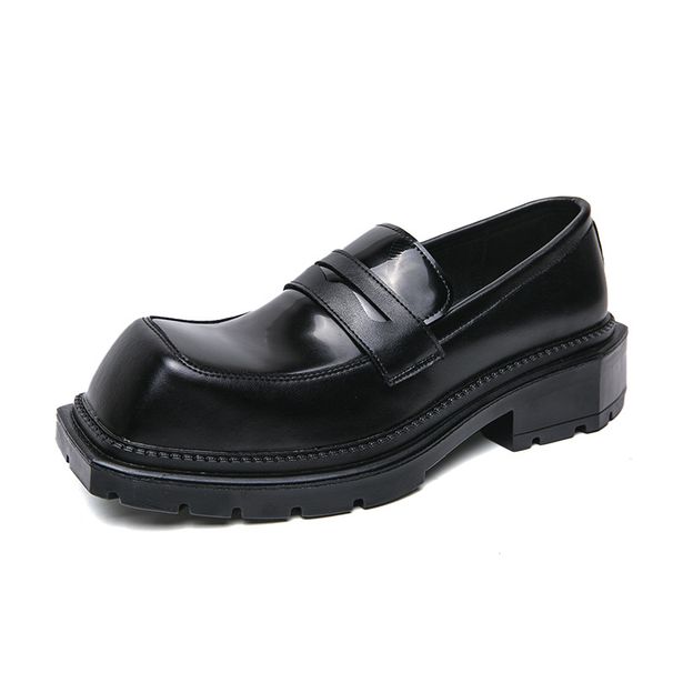 Cross-Border Black Thick-Soled Height-Increasing Square-Toe Men's Spring And Autumn Business Leather Fashion Casual_vogvips.com