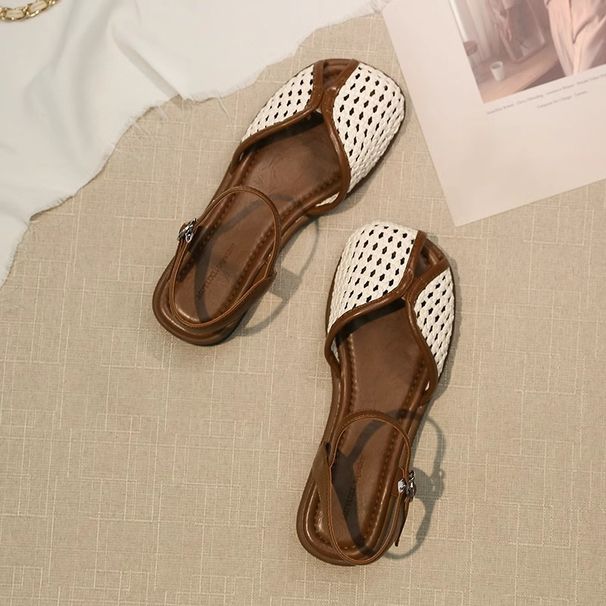 Roman Sandals For Women Summer Outdoor 2025 Flat Closed Toe One Strap Hole Niche Style Foot Slimming Dress Shoes_vogvips.com