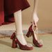 Women's Shoes Mary JaneElegant Mary Jane Chunky Heels Comfortable High Heels For Women, Red Satin Bridal Shoes Weddings Parties Daily Wear_vogvips.com