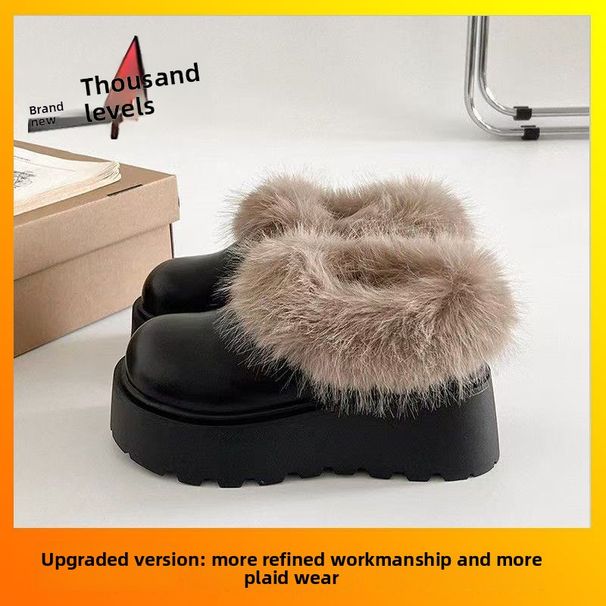 Fleece-Lined Warm Style Furry Slippers Slip-On Height-Increasing Thick-Soled Cotton Shoes For Women New_vogvips.com