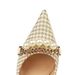 9283-A1 Thin High Heel Shallow Pointed Head Cloth Plaid Houndstooth Metal Chain Pearl Single Shoes_vogvips.com