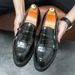 2023 New Large Size Double Pin Buckle Loafers For Men Patent Leather Glossy Thick Heel Platform Height Increasing_vogvips.com