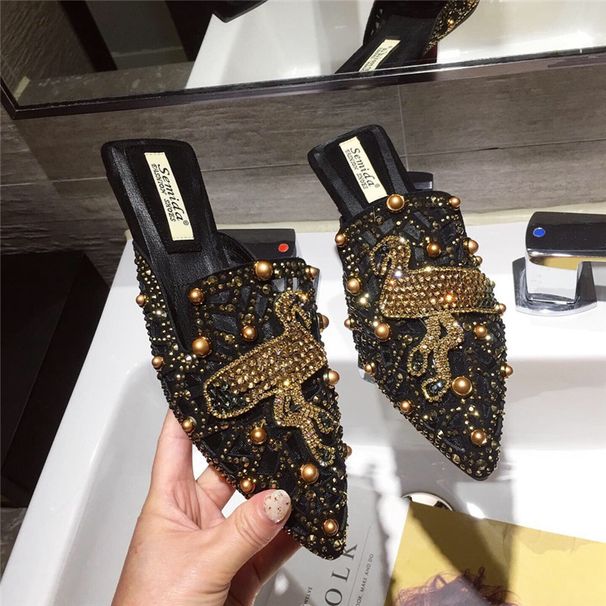 Mesh Hollowed-out Half-slippers For Women 2024 New Summer Pointed Flat-bottomed Outdoor Fairy Low-heeled Muller Slippers_vogvips.com