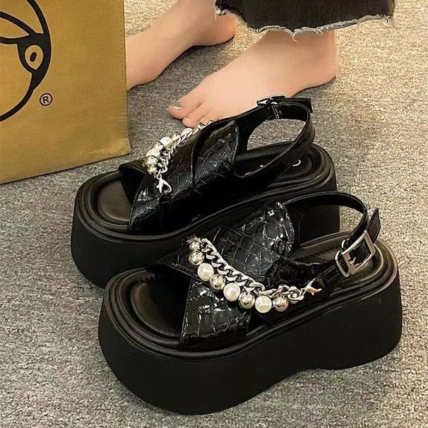 Women's Height-Increasing Thick-Soled 2026 New Summer Outdoor High-End Style Silver European Platform Beach Sandals_vogvips.com