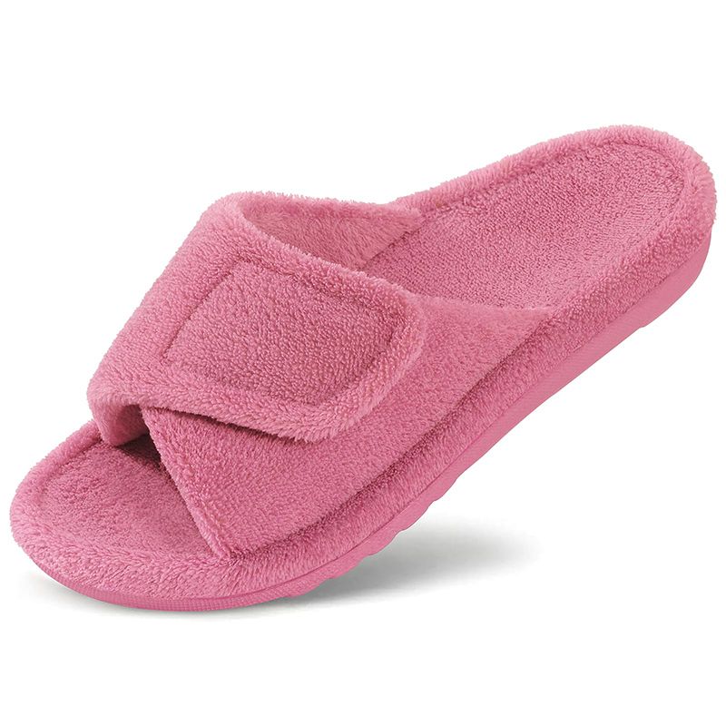 Bebealy New Women Coral Fleece Orthopedic Slippers With Arch Support Velcro Adjustable Open Toe Home Shoes For Plantar Fasciitis_vogvips.com