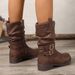 Women's Western Cowboy Boots With Belt Buckle Detail Chunky Heel Mid-Calf Stacked Boots Vintage Fashion Boots Stylish Mid Calf Chunky Heel_vogvips.com