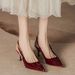 Wine Red High Heel For Women, Semi-Covered Open Back, Pointed Toe, Stiletto Heels, Style, Women's Fashion Sandals_vogvips.com