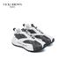 VICKI BROWN Men's Logo Print Patchwork Leather Platform Sneakers, Soft Padded Insole Comfort Non Slip Rubber Sole Fashion Casual Daily Walking Shoes_vogvips.com