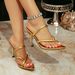 Gold Fashion Women's Shoes Stiletto Slip-On Pointed Toe Decorative Simple High Heel Sandals_vogvips.com