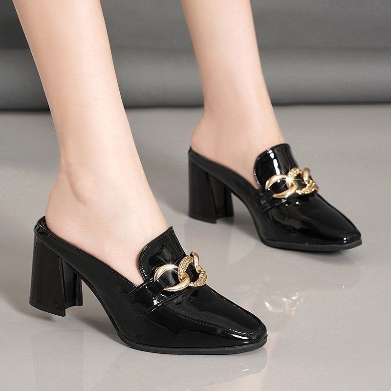 Women's Spring Summer, New European And American Style, High Heel Slippers, Lazy Closed-Toe Half Slippers For Women_vogvips.com
