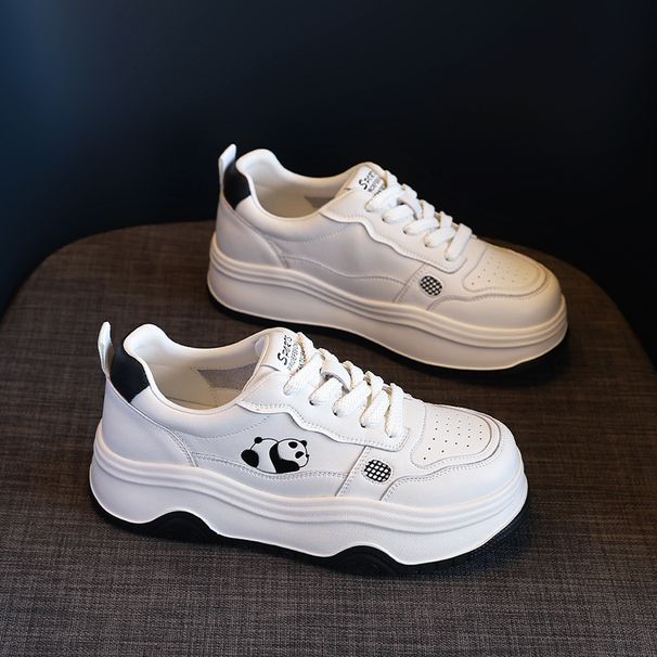 Women's 2026 Spring New Model Genuine Leather Black And White Panda Thick-soled Versatile Lightweight Breathable Casual_vogvips.com
