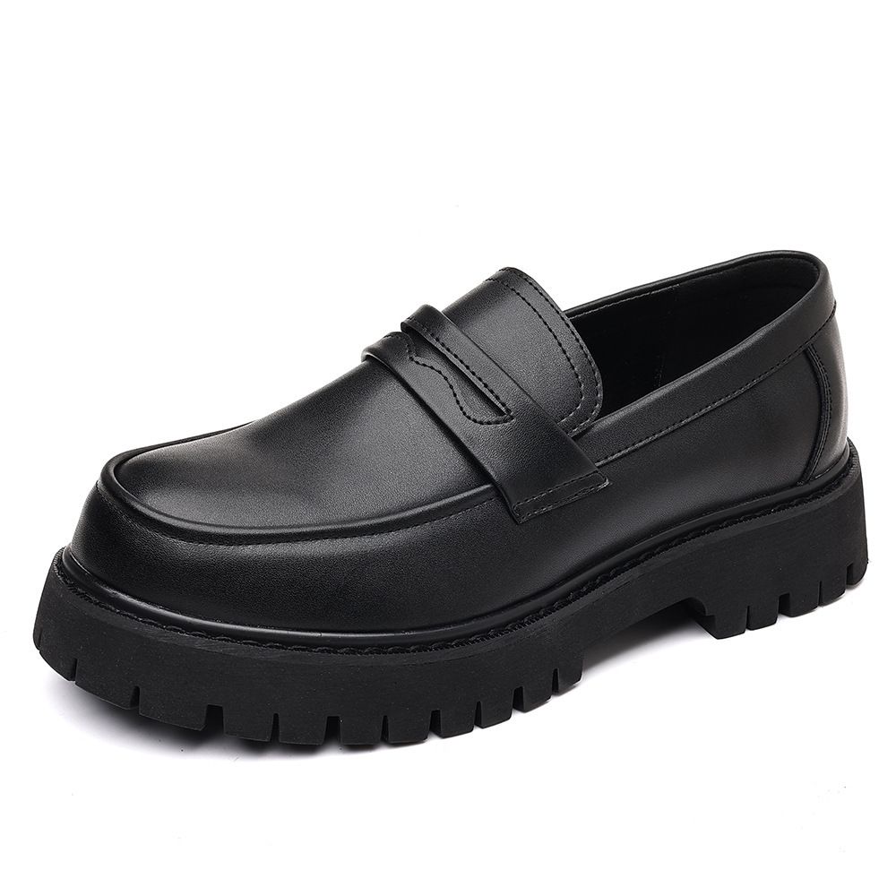 Carefully Selected Slip-on Leather For Small Individuals, Height-increasing Men's Round-toe Thick-soled Casual Shoes,_vogvips.com