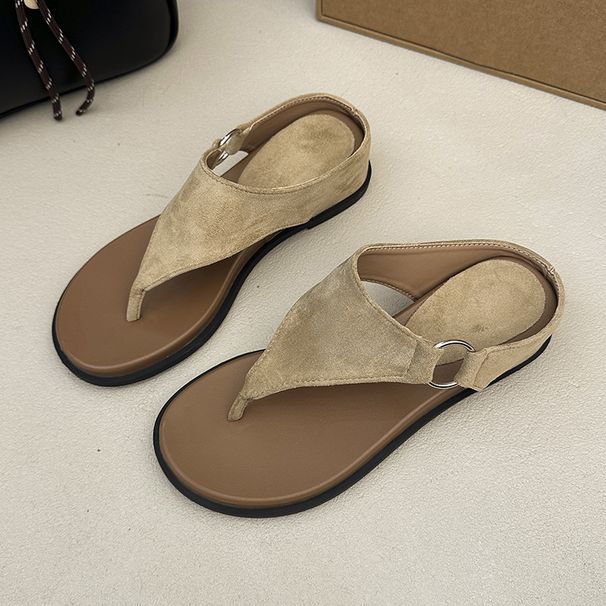 Women's French Style Niche Flip Flops Metal Buckle Soft Sole Comfortable Wedge Heel Roman Sandals New 2026 Style_vogvips.com