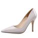 Nude Patent Leather Women's Low Cut High Heels Stiletto Mid Heel Sexy Black Pointed Toe Professional Work Shoes_vogvips.com