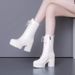 White Heel Short For Women Winter New Waterproof Platform Martin Korean Style Thick Sole Mid-Calf Boots Large Size_vogvips.com