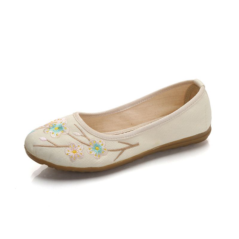 Women’s Shoes Old Beijing Cloth Shoes Cow Tendon Breathable Cotton And Linen Flat Embroidered Women's Shoes Non Slip Single Shoes Retro Shoes_vogvips.com