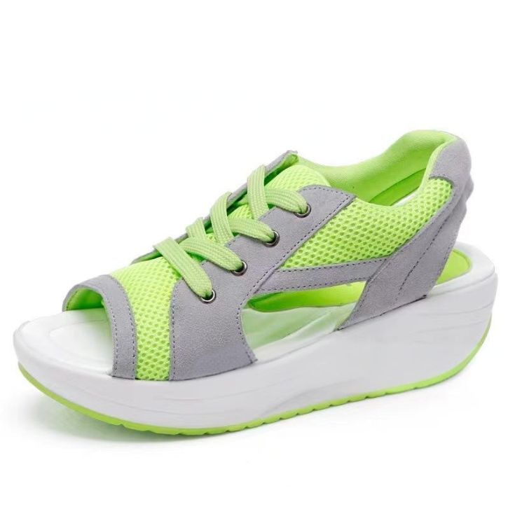 Women's Large Size Sandals For Women New Fashion Fish Mouth Sandals Lace Up Wedge Heel Rocking Bottom Sports Sandals_vogvips.com
