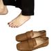 Square Head Doudou Shoes Women's Gentle Flat-bottomed Casual Single Shoes Soft Leather Soft Sole One Pedal Loafer Small Leather Shoes_vogvips.com