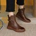 Plus Size Autumn Winter New Buckle Short Round Toe Flat Casual Martin Women's Retro Single Boots_vogvips.com