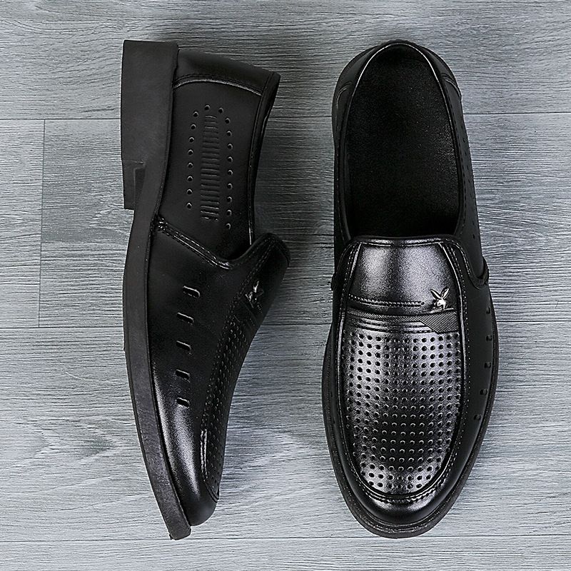 Men’s Shoes Men's Leather Shoes Business Formal Shoes Soft Bottom Non Slip Summer Men's Sandals Middle Aged And Elderly Dad Shoes Black Leather Shoes_vogvips.com