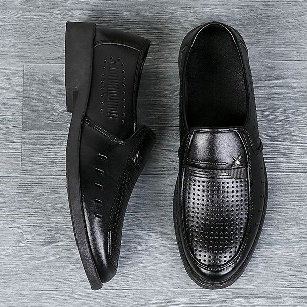 Men’s Shoes Men's Leather Shoes Business Formal Shoes Soft Bottom Non Slip Summer Men's Sandals Middle Aged And Elderly Dad Shoes Black Leather Shoes_vogvips.com