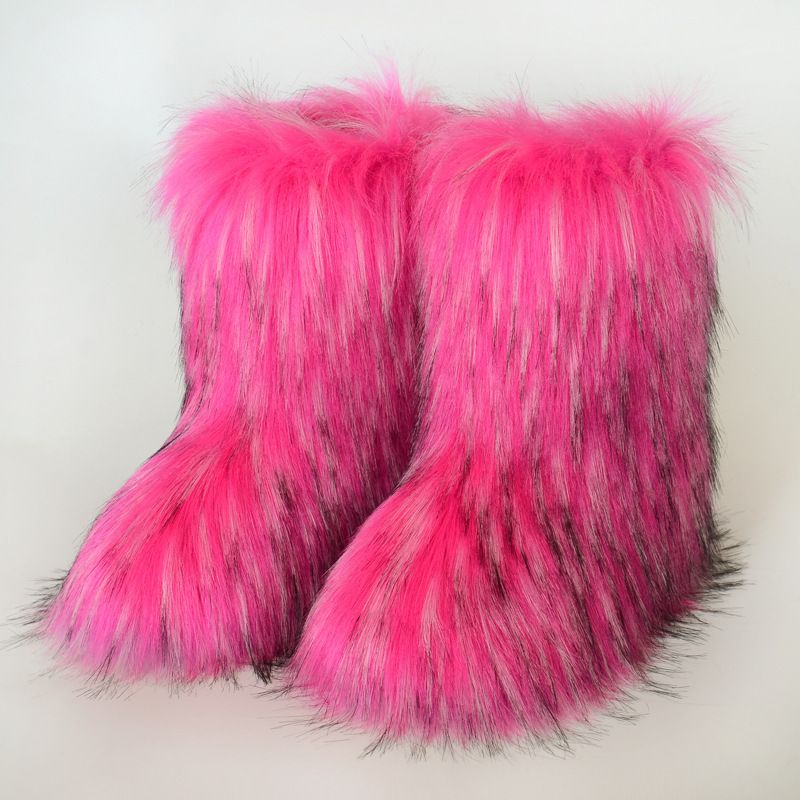 Women's Fur Boots, Warm Shoes, Imitation Fox Midsole, Imitation Raccoon Fur Grass, Winter Snow Boots_vogvips.com