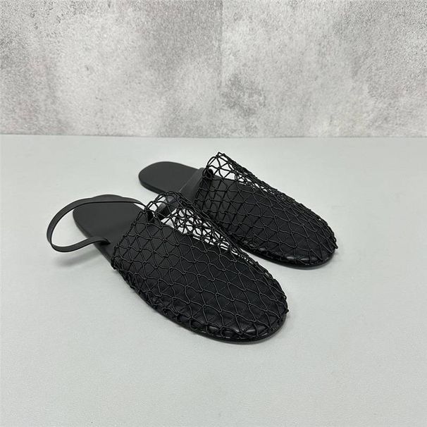 Women’s Shoes Woven Mesh Hollow Outer Wear Beach Hole Shoes Women's French One Strap Closed Toe Half Slippers_vogvips.com