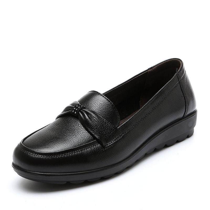 Spring And Autumn Women's Single Shoes, Slip-On, Genuine Leather, Non-Slip, Soft Sole, Middle-Aged Mom Shoes, Flat, Flat Heel, Women's Leather Shoes, Large Size_vogvips.com