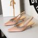 Pointed Low-heeled Shoes, Light-mouth Back Strap, Satin Women's Shoes, Rhinestone Chain, Empty Wine Glass And Comfortable Single Shoes._vogvips.com