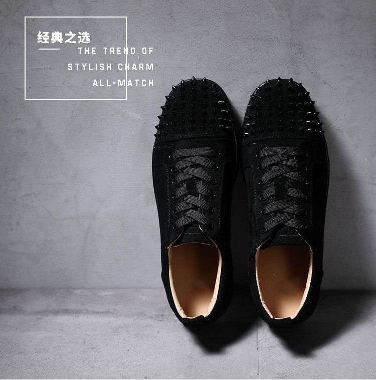 ACL Men's Shoes Rivet Low-top Lace-up Genuine Leather Breathable Studded Rhinestone White Couple Internet Celebrity_vogvips.com