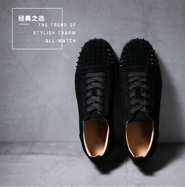 ACL Men's Shoes Rivet Low-top Lace-up Genuine Leather Breathable Studded Rhinestone White Couple Internet Celebrity_vogvips.com