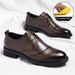Men's Genuine Leather Dress Shoes Black Lace-up Wedding Shoes_vogvips.com