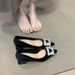 French Fairy Rhinestone Square Buckle Thick Heel Single Shoes Women's Satin Pointed High Heels Bridal Shoes Wedding Shoes_vogvips.com
