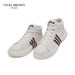 VICKI BROWN Men's White Leather High-Top Sneakers, Comfortable Casual Shoes With Striped Accent_vogvips.com