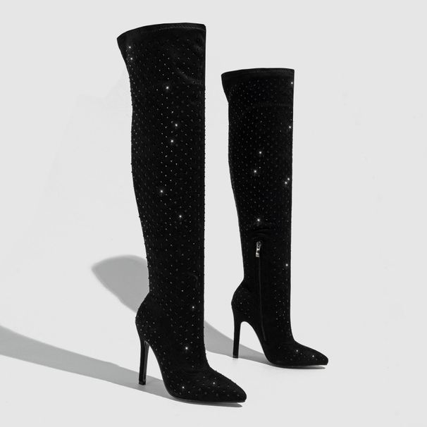 Heels New Fashion Rhinestone Over-the-Knee High Boots Sexy Pointed Toe Side Zipper Comfortable Plus Size_vogvips.com