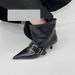 New Chinese 2024 Belt Buckle Wide Fashion Large Tube High Heel Pointed Toe Short Boots For Women Hot Girl Style_vogvips.com