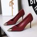 Skinny High Heels Thin Heel Light Mouth Satin Metal Pointed Super High Heel Single Shoes Women's Shoes_vogvips.com