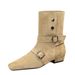 8628-1 Western-style Short With A Retro Square Toe, Belt Buckle, Chunky Heel, Suede, Foldable, Dual-use, Thin Single_vogvips.com