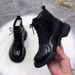 2025 New Patent Leather Fashion Flat Short Autumn Winter Fleece Cotton Glossy Mango Toe Martin Boots Women_vogvips.com