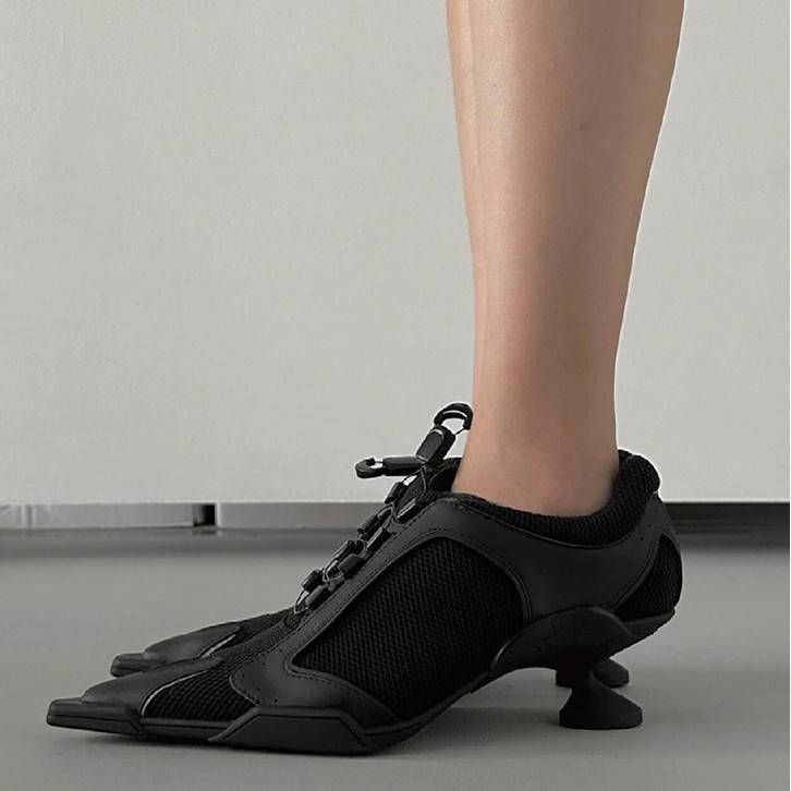 Women S Casual Chimera Series Black Pointed Sports Style High Heels Mesh Height Enhancing Deep Mouth Boxing Shoes_vogvips.com