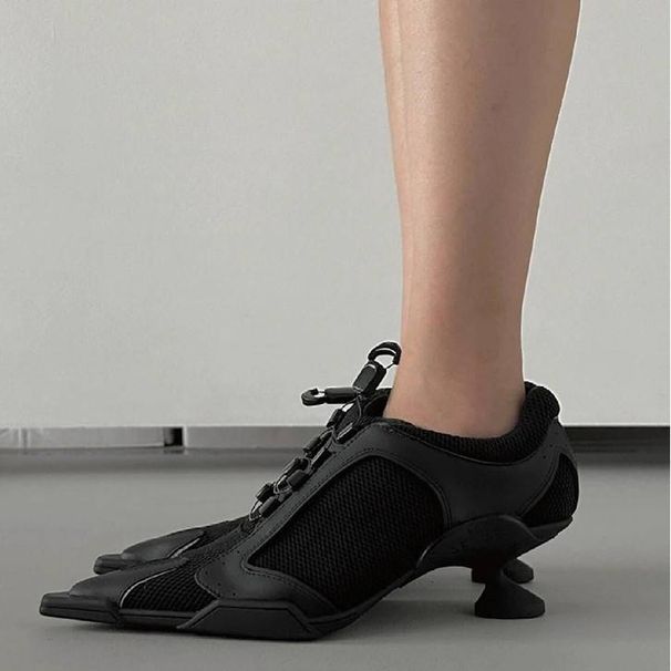 Women S Casual Chimera Series Black Pointed Sports Style High Heels Mesh Height Enhancing Deep Mouth Boxing Shoes_vogvips.com