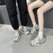 Women's Chunky Sneakers Lace Up Platform Fashionable Sports Shoes Vintage Inspired Distressed Autumn New Style Height Increasing_vogvips.com