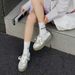 Cameido Women's Chunky Sole Platform Oxford Shoes Summer Satin Lace - Up Casual White Sneakers Comfortable Versatile_vogvips.com