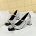 Women's Shoes Mary Jane Crack Stitching Commuter High Heels Medium Heel Thick Heel Square Head Single Shoes_vogvips.com