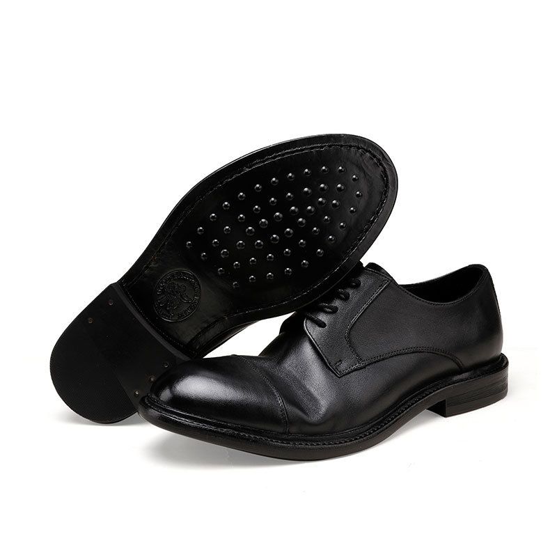 Leather outsole washed retro formal spring and autumn men low top lace-up classic shoes pointy Derby leather Shoes Men's shoes_vogvips.com