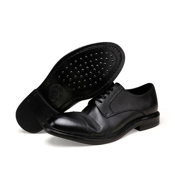 Leather outsole washed retro formal spring and autumn men low top lace-up classic shoes pointy Derby leather Shoes Men's shoes_vogvips.com