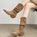 V-Neck Pointed Toe Slouch Chunky Heel Mid-Calf 2025 New Autumn Winter Western Cowboy Short Boots For Women_vogvips.com