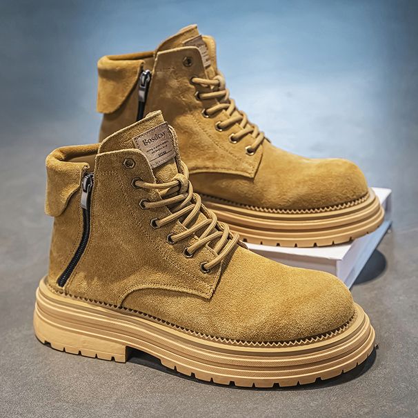 Men's Martin High Top Autumn Winter New Side Zipper Yellow British Style Work Boots Suede Xuheng 6 Seasons_vogvips.com