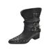 Mid-Calf For Women, Black Hot Girl Pointed Toe Studded Slip-On Boo, Fashionable Slimming Chunky Heel V-Cut Western_vogvips.com